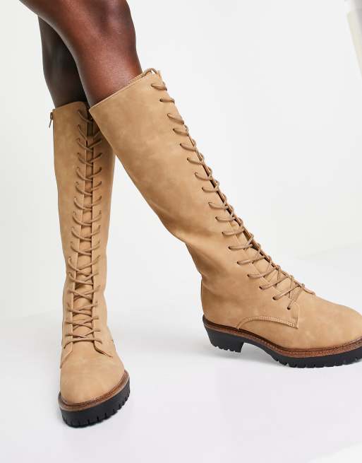 Suede lace up on sale knee high boots