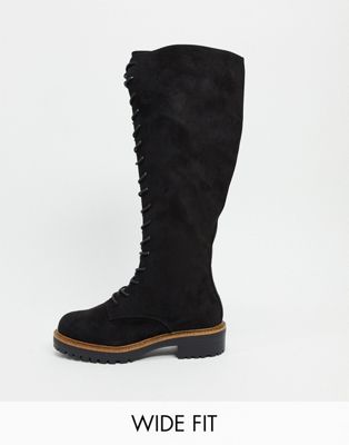 Asos Design Wide Fit Carolina Chunky Lace Up Knee High Boots In Black