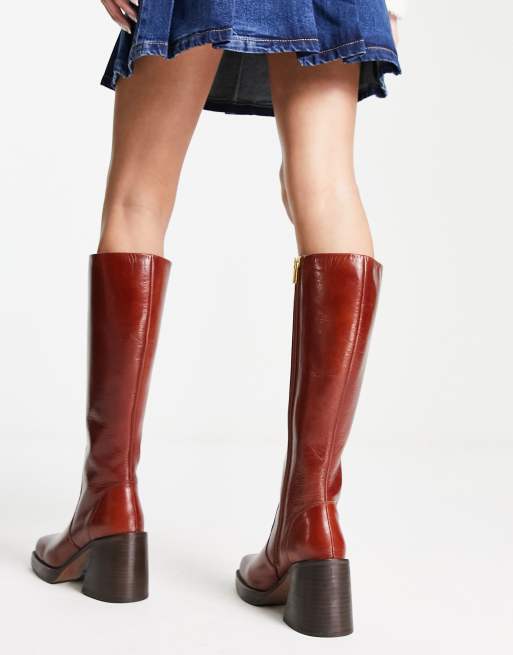 Wide fit brown outlet leather knee high boots