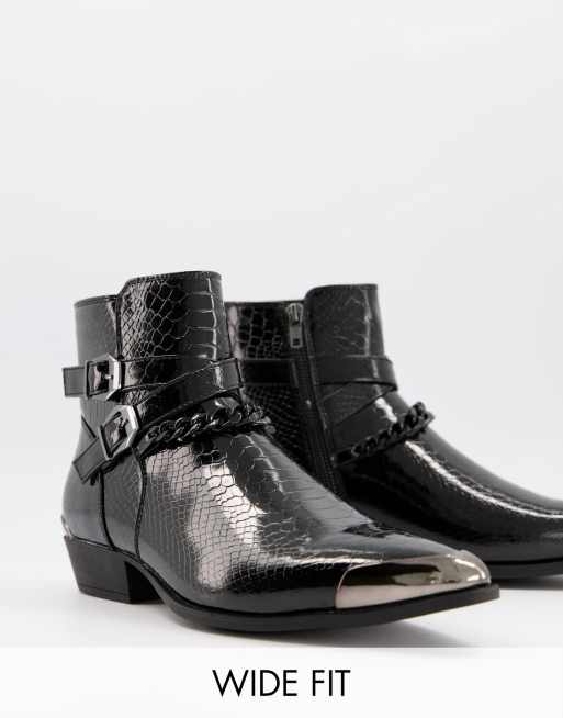 Asos design cuban heel western chelsea boots in black leather with buckle detail sale