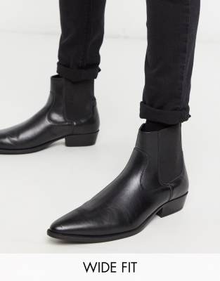 ASOS DESIGN Wide Fit cuban heel western vegan chelsea boots in black faux leather