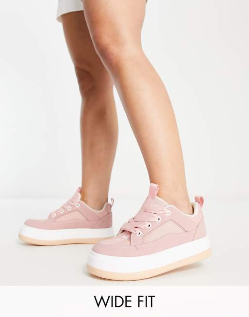 ASOS DESIGN Wide Fit – Dakota – Jasnoróżowe buty sportowe w skaterskim stylu zw sznurówkami oversize