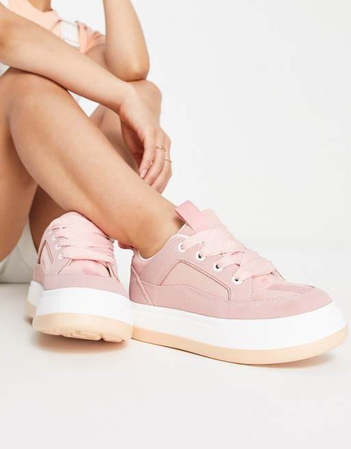 ASOS DESIGN Wide Fit Dakota skater sneakers with oversized laces in blush