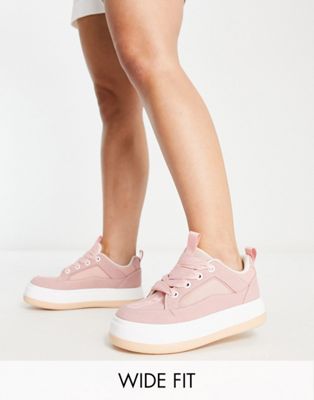 ASOS DESIGN Wide Fit Dakota skater trainers with oversized laces in blush