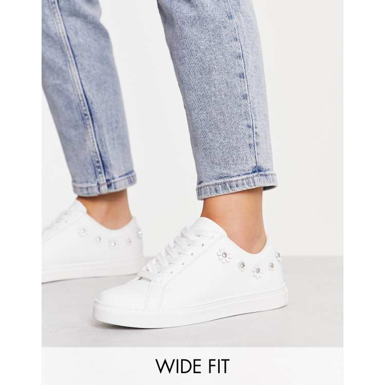 ASOS DESIGN Wide Fit Dawn lace up sneakers with flower trims in