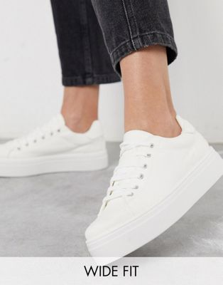 ASOS DESIGN Wide Fit Day Light chunky flatform Lace Up Sneakers-White