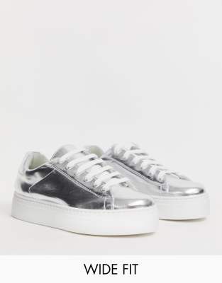 wide fit silver trainers