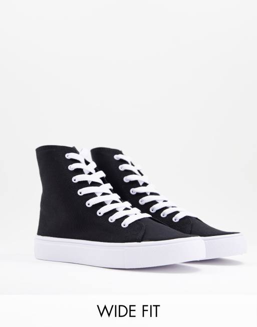ASOS DESIGN - Wide Fit - Daz - High top-sneakers i sort kanvas