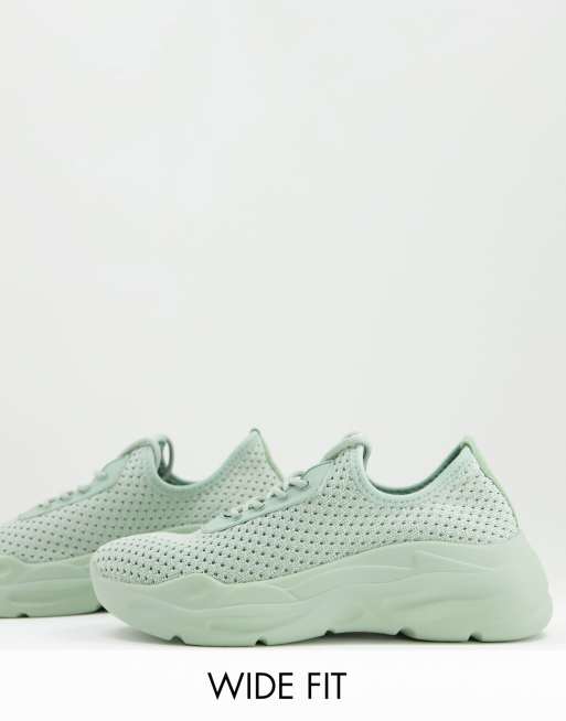 ASOS DESIGN Wide Fit – Denmark – Sznurowane dzianinowe buty sportowe na grubej podeszwie w kolorze miętowym