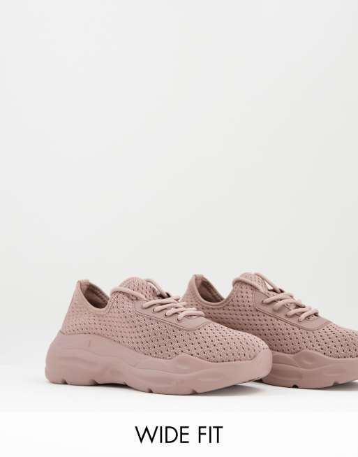 ASOS DESIGN Wide Fit – Denmark – Sznurowane dzianinowe buty sportowe na grubej podeszwie w kolorze różanym