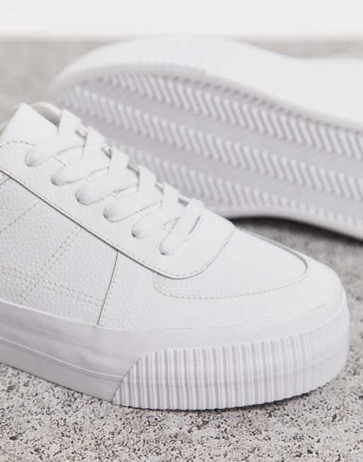 Ladies wide fit store white leather trainers