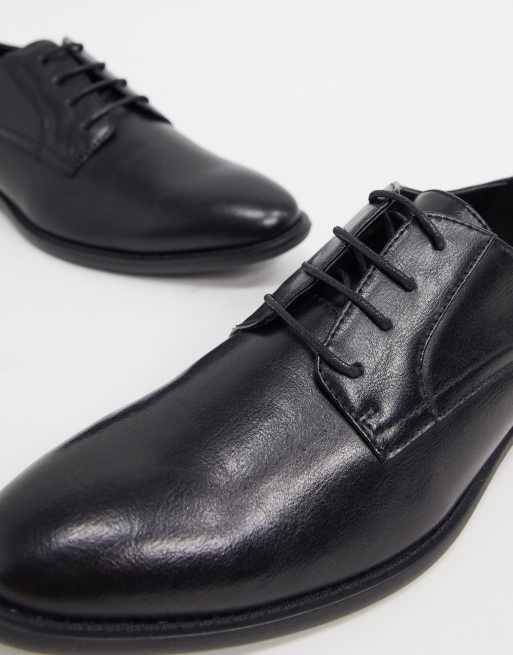 ASOS DESIGN Wide Fit derby shoes in black faux leather - BLACK, 2 of 4