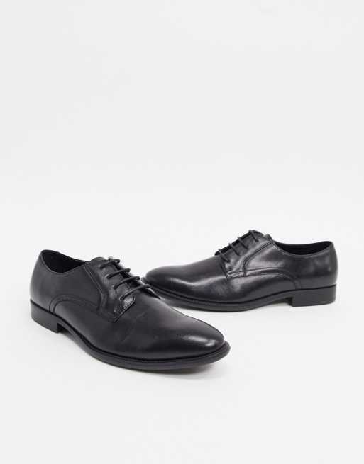 ASOS DESIGN Wide Fit derby shoes in black faux leather - BLACK, 4 of 4