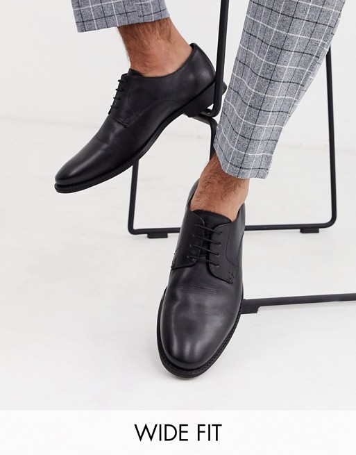 ASOS DESIGN Wide Fit derby shoes in black leather