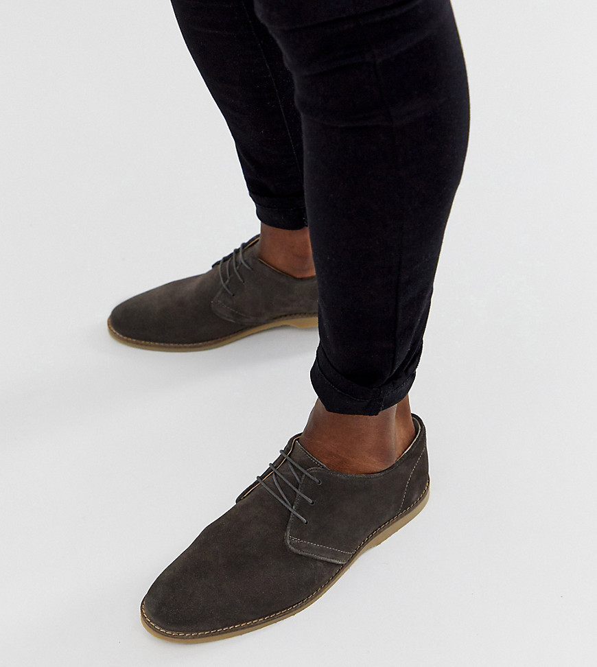 ASOS DESIGN Wide Fit derby shoes in grey suede with piped edging