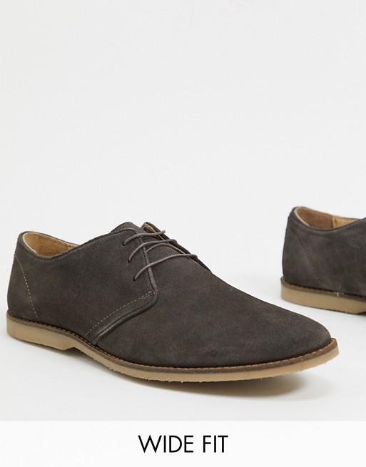 ASOS DESIGN Wide Fit derby shoes in grey suede with piped edging