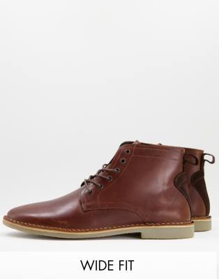 ASOS DESIGN WIDE FIT DESERT BOOTS IN TAN LEATHER WITH SUEDE DETAIL-BROWN,REDBACK WF 1