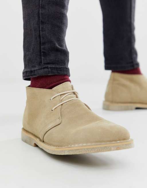 ASOS DESIGN Wide Fit desert chukka boots in stone suede