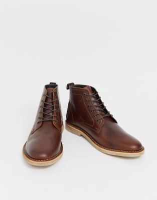 asos design desert boots in tan leather with suede detail