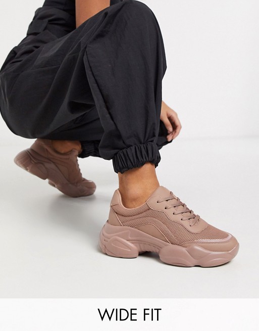 ASOS DESIGN Wide Fit Destined chunky trainers in taupe drench