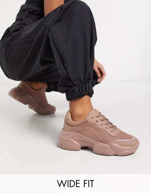 ASOS DESIGN Wide Fit Destined chunky trainers in taupe drench ASOS