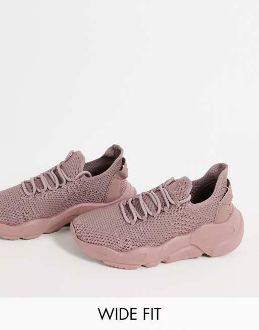 ASOS DESIGN - Wide Fit - Dexter - Chunky strikkede sneakers med snørebånd i rosa