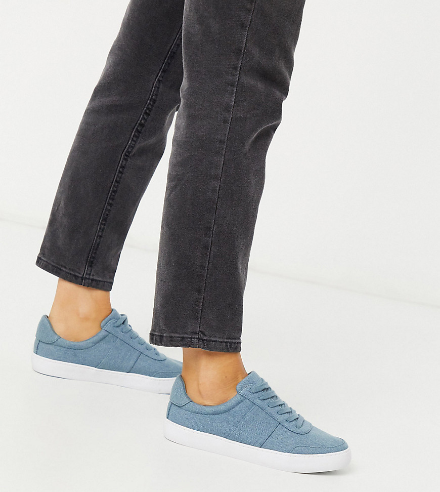 ASOS DESIGN Wide Fit Dime lace up trainers in denim-Blue