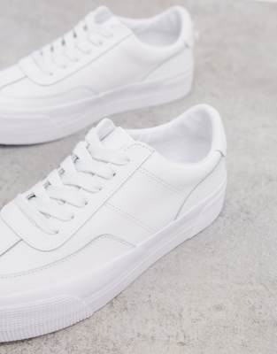 wide white leather sneakers