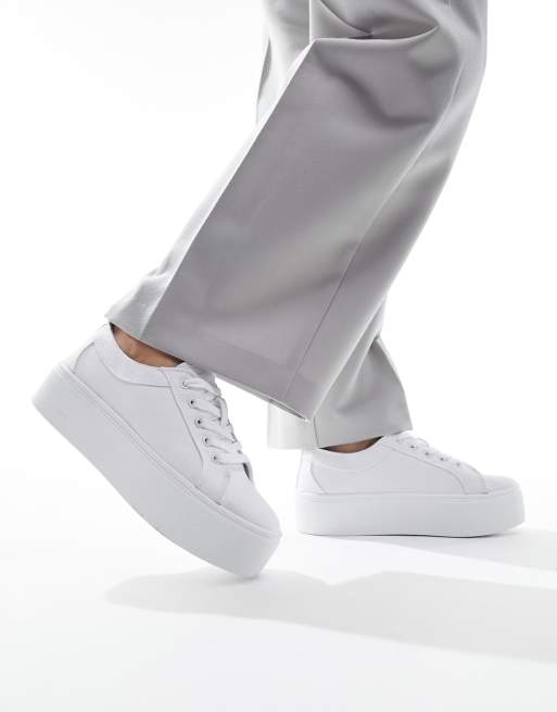 ASOS DESIGN Wide Fit Duet flatform lace up sneakers in white