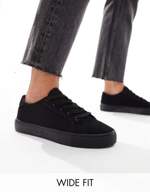 Black Canvas High Top Trainers In Wide Fit