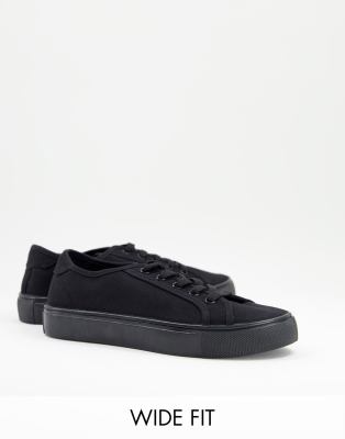 Asos Design Wide Fit Dizzy Lace Up Sneakers In Black Drench