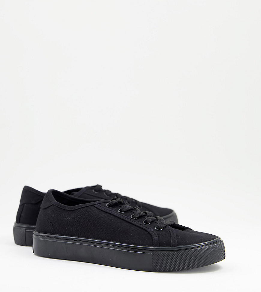 Asos Design Wide Fit Dizzy Lace Up Sneakers In Black Drench