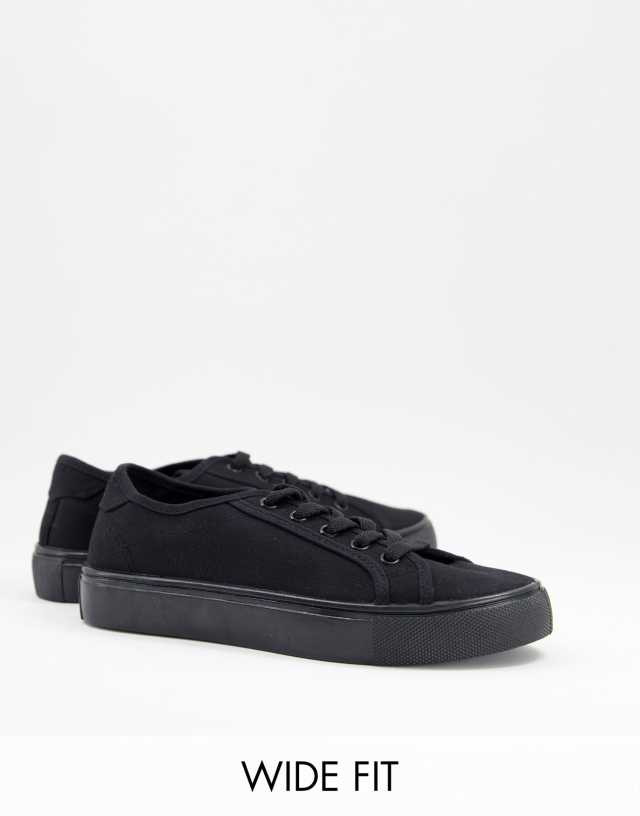 ASOS DESIGN Wide Fit Dizzy lace up sneakers in black drench