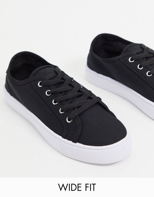 ASOS DESIGN Wide Fit Dizzy lace up sneakers in black | ASOS