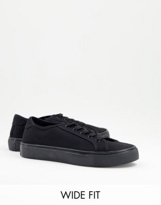 ASOS DESIGN Wide Fit Dizzy lace up trainers in black drench - ASOS Price Checker