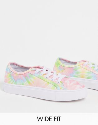 ASOS DESIGN Wide Fit Dizzy lace up trainers in multi tie dye