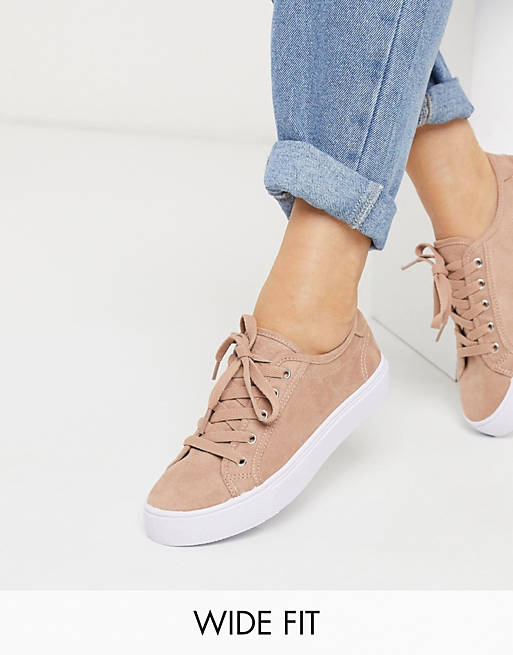 ASOS DESIGN Wide Fit Dizzy lace up trainers in warm beige
