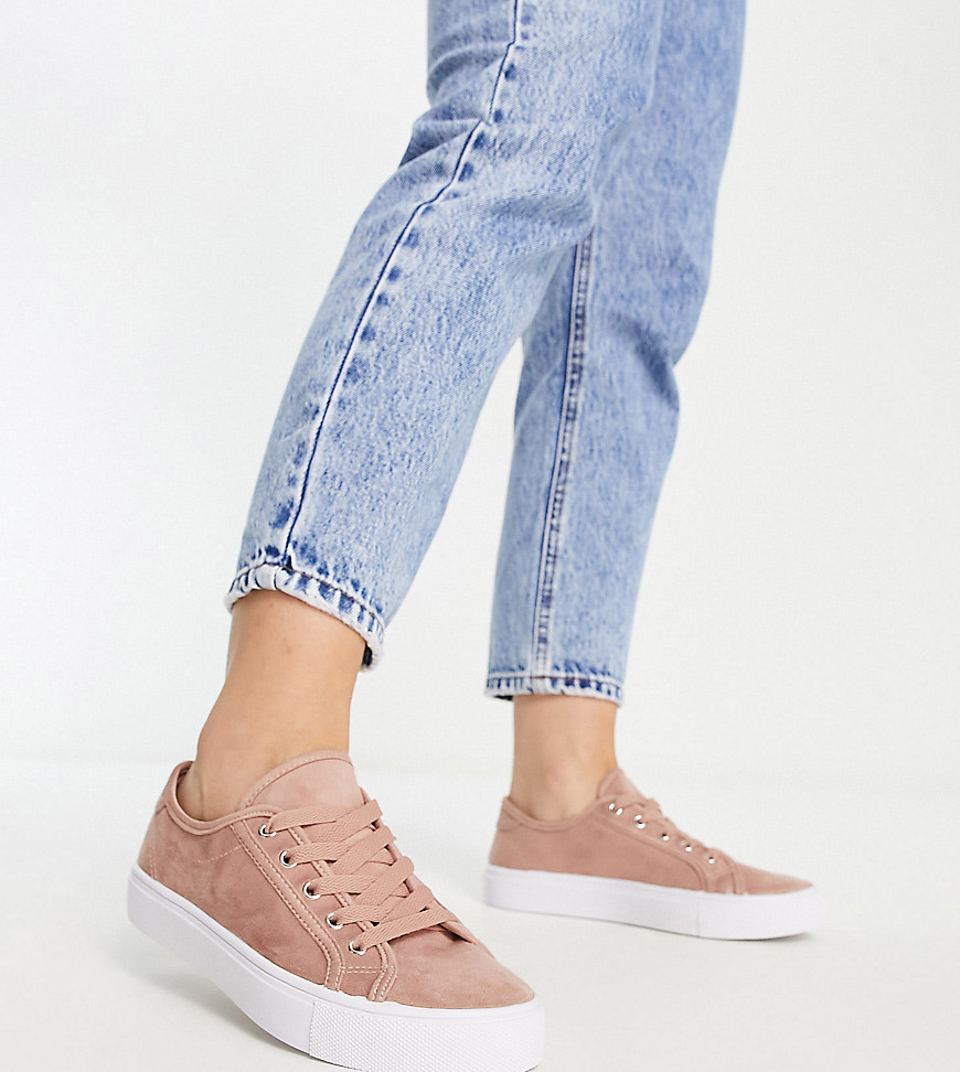 ASOS DESIGN Wide Fit Dizzy lace up trainers in warm beige-Neutral