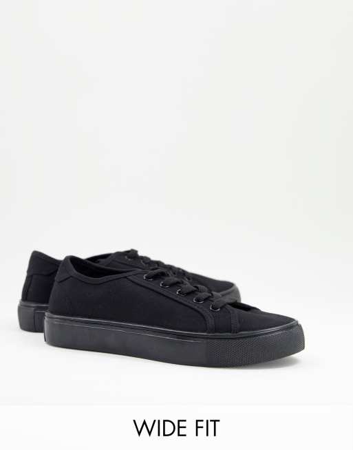 ASOS DESIGN Wide Fit – Dizzy – Svarta sneakers med snörning