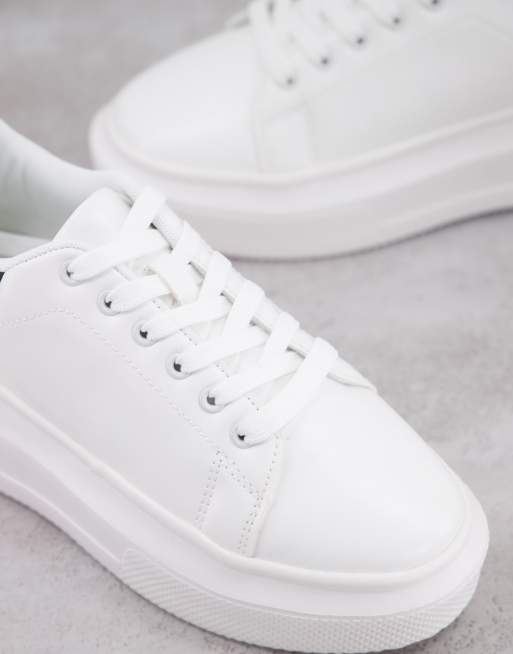 ASOS DESIGN Wide Fit Dorina chunky sole trainers in white | ASOS