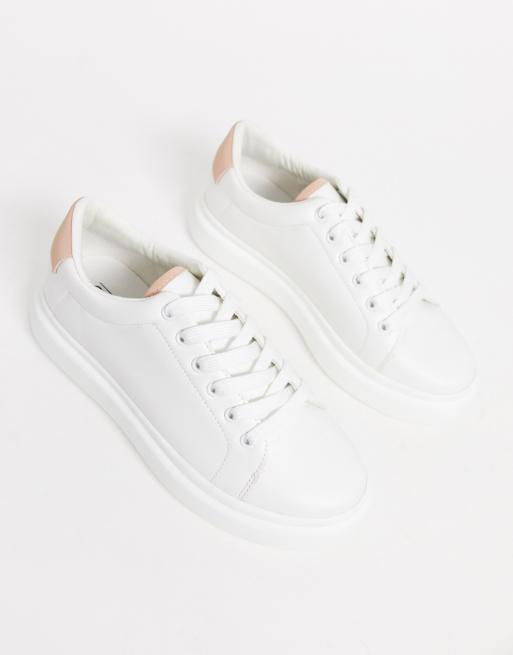 ASOS DESIGN Wide Fit Doro chunky lace up sneakers in white and beige, 2 of 4