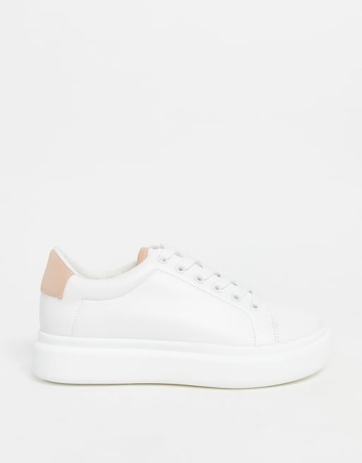 ASOS DESIGN Wide Fit Doro chunky lace up sneakers in white and beige, 4 of 4