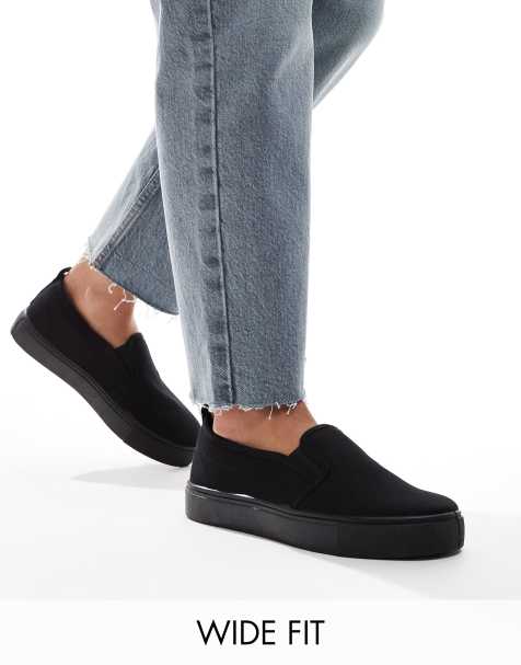 ASOS DESIGN Wide Fit Dotty – Czarne wsuwane tenisówki - view 1
