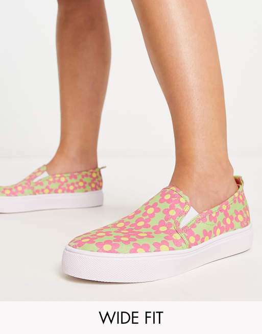 Floral canvas sale slip on shoes