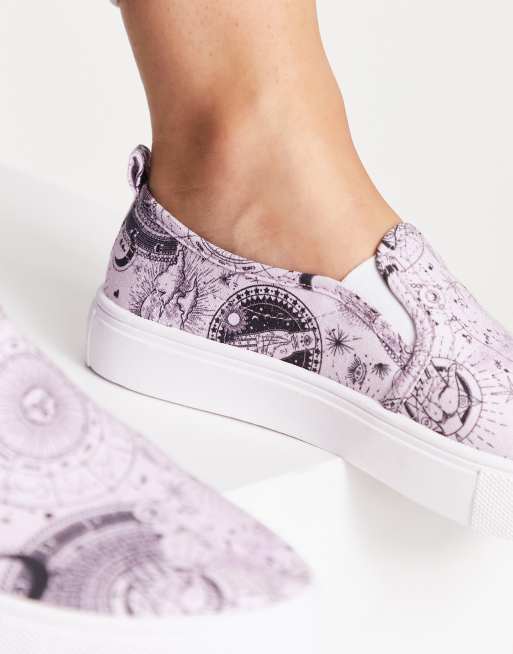 ASOS DESIGN Wide Fit Dotty slip on canvas shoes in lilac celestial print