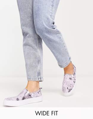 Asos Design Wide Fit Dotty Slip On Canvas Sneakers In Lilac Celestial Print-multi