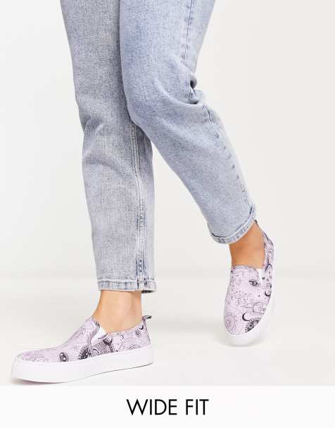 ASOS DESIGN Wide Fit Dotty slip on canvas sneakers in lilac celestial print - view 1