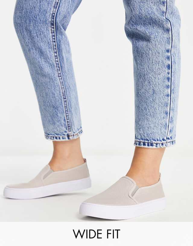 ASOS DESIGN Wide Fit Dotty slip on plimsolls in gray