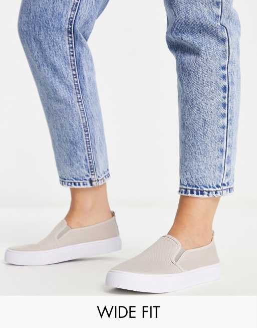 ASOS DESIGN Wide Fit Dotty slip on plimsolls in grey