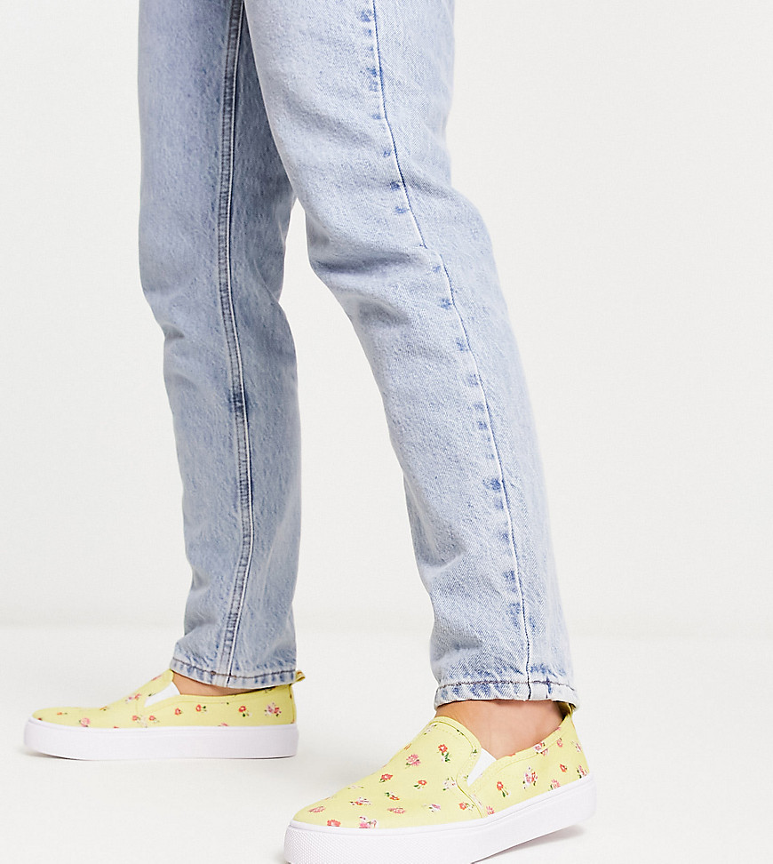 Asos Design Wide Fit Dotty Slip On Sneakers In Ditsy Floral Print-multi